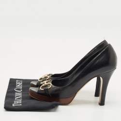 Gucci Black Leather Horsebit Peep Toe Platform Pumps Size 38