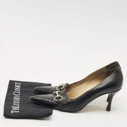 Gucci Black GG Leather Horsebit Pointed Toe Pumps Size 38.5
