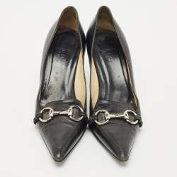 Gucci Black GG Leather Horsebit Pointed Toe Pumps Size 38.5
