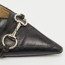 Gucci Black GG Leather Horsebit Pointed Toe Pumps Size 38.5