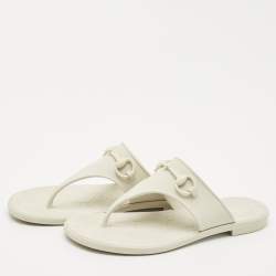 Gucci Grey Rubber Horsebit Thong Flats Size 39
