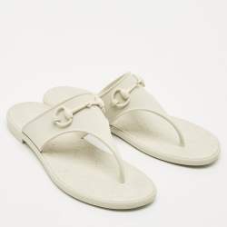 Gucci Grey Rubber Horsebit Thong Flats Size 39