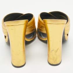 Gucci Metallic Gold Leather Webby Slide Sandals Size 39.5
