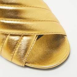 Gucci Metallic Gold Leather Webby Slide Sandals Size 39.5
