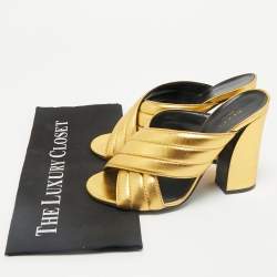 Gucci Metallic Gold Leather Webby Slide Sandals Size 39.5