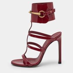 Gucci Burgundy Patent Leather Horsebit Ursula Sandals Size 35