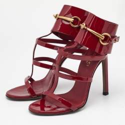 Gucci Burgundy Patent Leather Horsebit Ursula Sandals Size 35