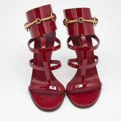 Gucci Burgundy Patent Leather Horsebit Ursula Sandals Size 35