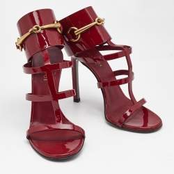 Gucci Burgundy Patent Leather Horsebit Ursula Sandals Size 35