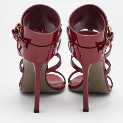 Gucci Burgundy Patent Leather Horsebit Ursula Sandals Size 35