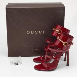 Gucci Burgundy Patent Leather Horsebit Ursula Sandals Size 35