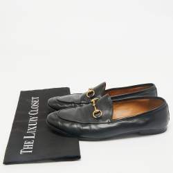 Gucci Black Leather Horsebit Jordaan Loafers Size 37.5