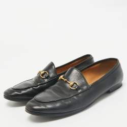 Gucci Black Leather Horsebit Jordaan Loafers Size 37.5