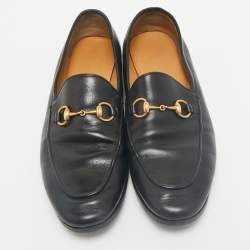 Gucci Black Leather Horsebit Jordaan Loafers Size 37.5