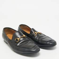 Gucci Black Leather Horsebit Jordaan Loafers Size 37.5