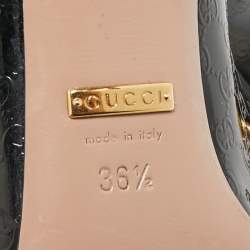 Gucci Black Micro Guccissima Patent Leather Horsebit Peep Toe Pumps Size 36.5