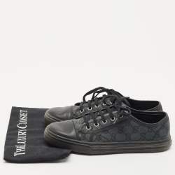 Gucci Black/Blue Leather And GG Canvas Cap Toe Low Top Sneakers Size 38.5