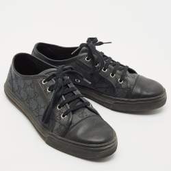 Gucci Black/Blue Leather And GG Canvas Cap Toe Low Top Sneakers Size 38.5