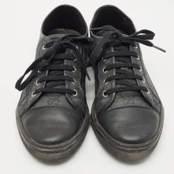 Gucci Black/Blue Leather And GG Canvas Cap Toe Low Top Sneakers Size 38.5