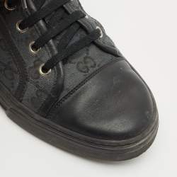 Gucci Black/Blue Leather And GG Canvas Cap Toe Low Top Sneakers Size 38.5