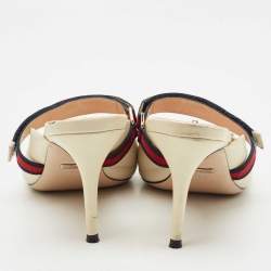 Gucci Cream/Red Leather Emma Web Strap Horsebit Mules Size 40.5