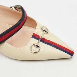Gucci Cream/Red Leather Emma Web Strap Horsebit Mules Size 40.5