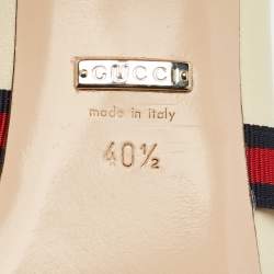 Gucci Cream/Red Leather Emma Web Strap Horsebit Mules Size 40.5