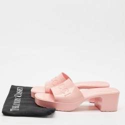 Gucci Pink Rubber Logo Platform Slides Size 36