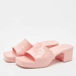 Gucci Pink Rubber Logo Platform Slides Size 36