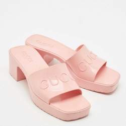 Gucci Pink Rubber Logo Platform Slides Size 36
