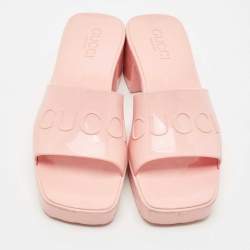 Gucci Pink Rubber Logo Platform Slides Size 36