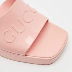 Gucci Pink Rubber Logo Platform Slides Size 36