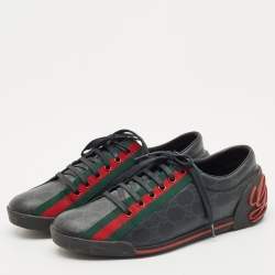 Gucci Black GG Supreme Canvas Classic Web Script Low Top Sneakers Size 39
