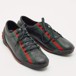Gucci Black GG Supreme Canvas Classic Web Script Low Top Sneakers Size 39