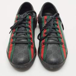 Gucci Black GG Supreme Canvas Classic Web Script Low Top Sneakers Size 39