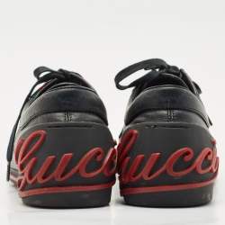 Gucci Black GG Supreme Canvas Classic Web Script Low Top Sneakers Size 39