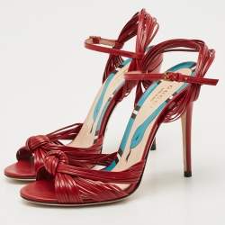 Gucci Red Leather Allie Knot Ankle Strap Sandals Size 36.5