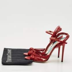 Gucci Red Leather Allie Knot Ankle Strap Sandals Size 36.5