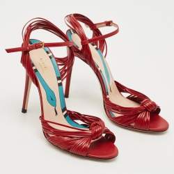 Gucci Red Leather Allie Knot Ankle Strap Sandals Size 36.5