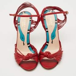Gucci Red Leather Allie Knot Ankle Strap Sandals Size 36.5