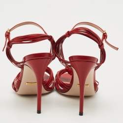 Gucci Red Leather Allie Knot Ankle Strap Sandals Size 36.5