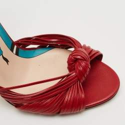 Gucci Red Leather Allie Knot Ankle Strap Sandals Size 36.5