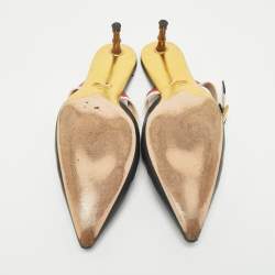 Pre Owned Gucci Black Leather Web Pointed Toe Bamboo Heel Mules Size 40.5