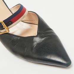 Pre Owned Gucci Black Leather Web Pointed Toe Bamboo Heel Mules Size 40.5