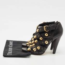 Gucci Black Leather Babouska Studded Criss Cross Open Toe Sandals Size 37