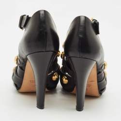 Gucci Black Leather Babouska Studded Criss Cross Open Toe Sandals Size 37