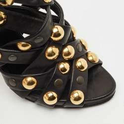 Gucci Black Leather Babouska Studded Criss Cross Open Toe Sandals Size 37