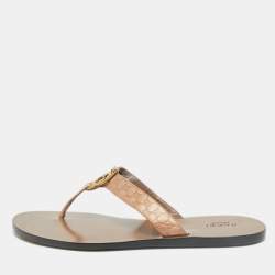 Gucci Metallic Beige Microguccissima Leather Thong Flats Size 39.5