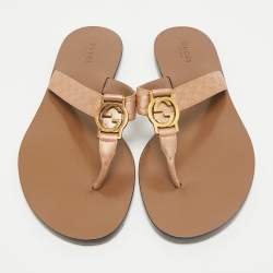 Gucci Metallic Beige Microguccissima Leather Thong Flats Size 39.5
