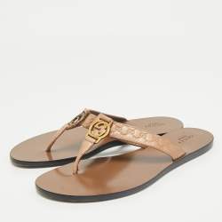 Gucci Metallic Beige Microguccissima Leather Thong Flats Size 39.5